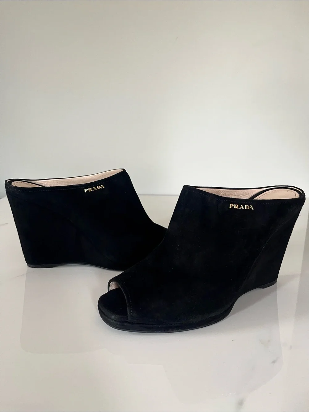 AUTHENTIC PRADA 90’s WEDGE MULES